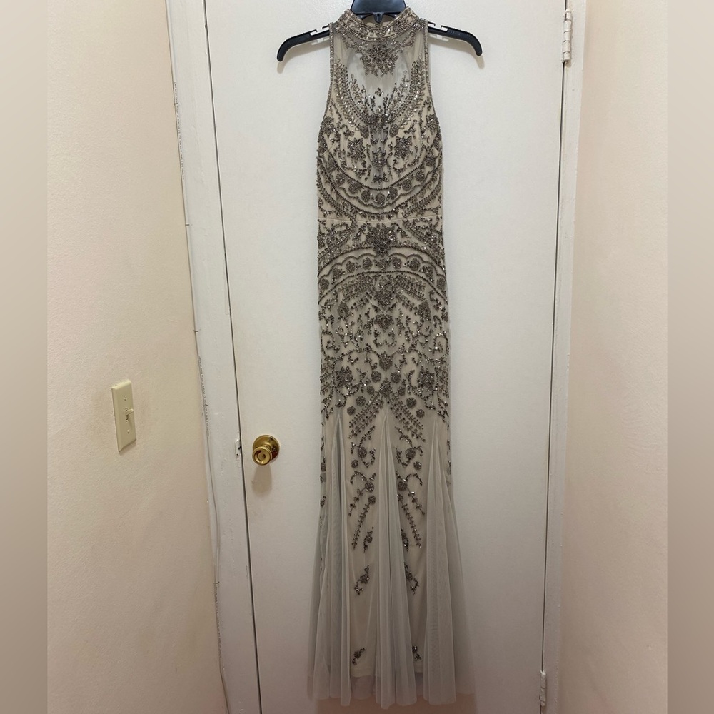 NWT Aidan Mattox Embellished Evening Dress Size 2 (Color Gun Metal) - Picture 8 of 16